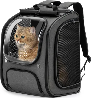 Immagine prodotto di Zaino per gatti con finestra trasparente - 42 x 32 x 26 cm - adatto a gatti e piccoli cani fino a 5 kg - colore grigio