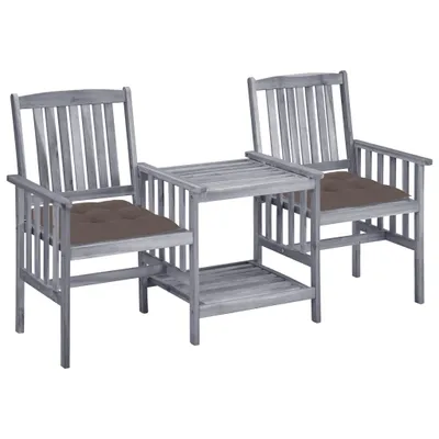 Image de vidaXL Chaises de jardin avec table de thé et coussins en bois massif d'acacia