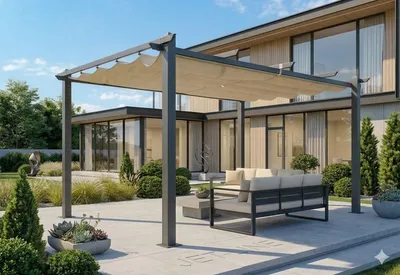 Produktbild von Pavillon Gartenpavillon 4x3m Luxor anthrazit-beige aus Aluminium  UV-Schutz Sonnenschutz für wasserabweisende Überdachung Terrasse Garten