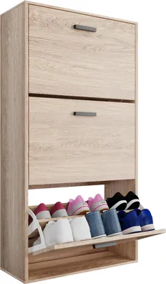 Image de CASABEL Meuble à Chaussures Moderne 3 Abattants - 18 Paires - Rangement chaussures en Bois Composite - Dimensions L60xP24xH113 cm