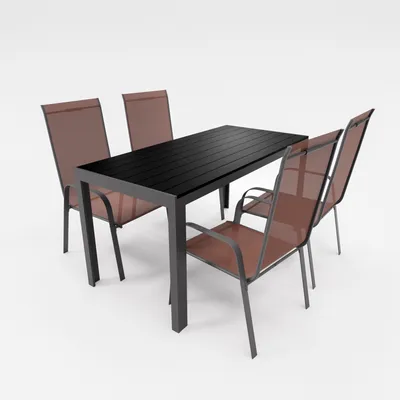 Produktbild von 5-tlg. Gartenmöbel Set Alu Tisch 4x Stapelsessel Essgruppe Gartenset Sitzgruppe schokobraun
