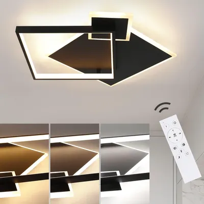 Image de ZMH LED Plafonnier noir Plafonnier à intensité variable avec télécommande Salon 50W Moderne Métal Plafonnier pour salle à manger Cuisine Chambre à coucher