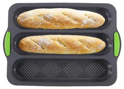 Produktbild von Silikon Baguetteform 3 Stück, Antihaftbeschichtet, Für Französisches Brot Und Vollkornbrot, Ideal Für Backen Und Einfrieren