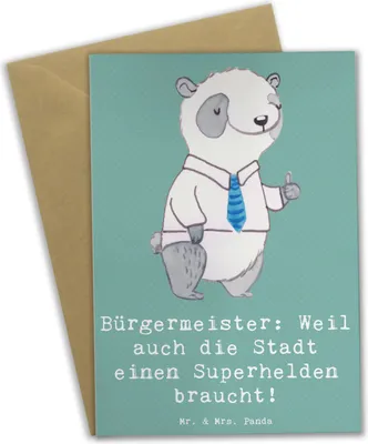 Produktbild von Mr. & Mrs. Panda Grußkarte Bürgermeister Superheld - Meeresbrise - Geschenk, Stadtverwaltung, Stadtoberhaupt, weihnachtskarten, osterkarten, einladungskarten, Anerkennung