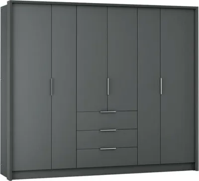 Produktbild von Schwebetürenschrank BANGKOK 255 cm, Kleiderschrank mit Schiebetüren, Schlafzimmerschrank, großer Stauraum (Graphit)