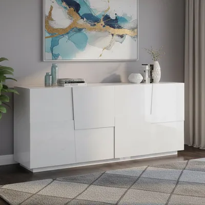 Produktbild von Kommode Ddambrosi, Wohnzimmer-Buffet, modernes Wohnzimmer-Kommode mit 4 Türen, 200x44x86 cm, glänzendes Weiß