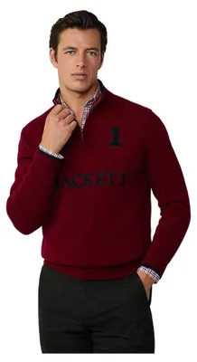 Image de Hackett HM703226 : Pull à demi-zip, rouge, pour homme, taille M