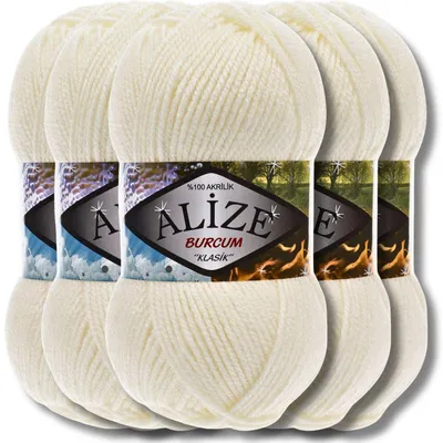Produktbild von Alize 5x 100g Burcum Klasik Wolle, Uni, Häkeln, Stricken (Light Cream | 62)