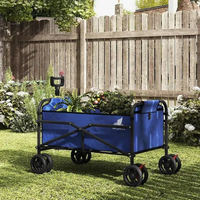 Produktbild von Klappbarer Bollerwagen mit Bremse 80 kg Tragkraft | Blau | 86x54x93cm