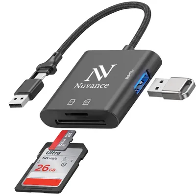 Productafbeelding van Nuvance SD Kaart Lezer - SD Card Reader - 3 in 1 - SD Kaartlezer - USB C & USB A - Micro SD Kaart Lezer - TF kaart