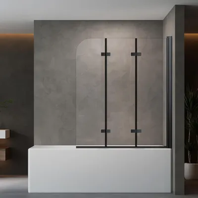 Produktbild von Duschabtrennung Faltbar Duschwand für Badewanne 140x140cm 3-Teilig Badewannenfaltwand Klar Schwarz Badewannenaufsatz aus ESG GLAS Duschtrennwand