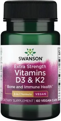 Produktbild von Extra starke Vitamine D3 (5000 IE) & K2 (100 mcg) 60 vegetarische Kapseln Swanson Health Products