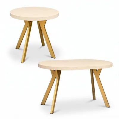 Produktbild von Ausziehbarer Esstisch RO-7 Rund Ø 80-130 cm – Kaschmir mit goldenen Metallbeinen