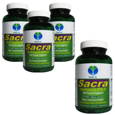 Produktbild von Weihrauch Boswellia Sacra GOLD 720 (4x180) Pulver Kapseln Natur Pur NICHT hochdosiert KEIN Extrakt OHNE Zusatzstoffe OHNE Füllstoffe.