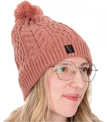 Image de Bonnet à pompon tricoté Fox pour femme (rose poudré)