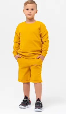 Produktbild von Sport-Trainingsanzug-Set für Jungen (Sweatshirt + Shorts) - Senfgelb - 152