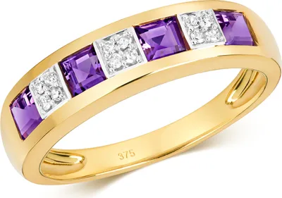 Produktbild von Wunderschöner 9 Karat (375) Gold Halb Eternity Damen - Diamant Ring Brillant-Schliff 0.06 Karat mit Amethyst, 57 (18.1); TRS11031RSP