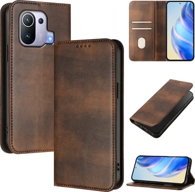 Obrázek produktu pro Pouzdro pro Xiaomi 11 Pro, vintage kožené pouzdro s RFID ochranou, přihrádkami na karty, stojánkem Hnědý