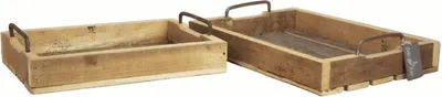 Produktbild von INNA-Glas Industrial Holztablett NEVA mit Henkel, 2 Stück, braun-schwarz, 20x31x5 cm, 25,5x36x5 cm - Deko Tablett