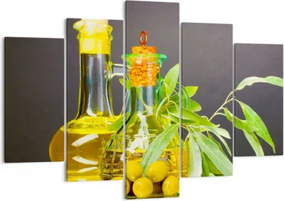 Produktbild von Bild auf Leinwand - Leinwandbild - Flasche Glas Olive Öl - 150x100cm - Wand Bild - Wanddeko - Leinwanddruck - Bilder - Kunstdruck - Wanddekoration - Leinwand bilder - Wandkunst - EA150x100-2168