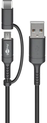 Zdjęcie produktu dla Kabel USB 2.0, wtyczka USB-A > wtyczka USB-C + Micro-USB (czarny, 1 metr)
