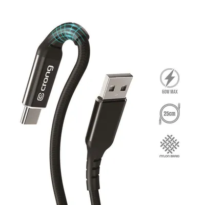 Immagine prodotto di Crong Armor Link - Cavo da 60W PD 3A USB-A a USB-C da 25 cm (nero)