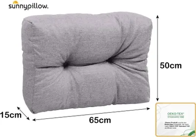 Produktbild von sunnypillow Palettenkissen für Gartenmöbel - Rückenkissen 65 x 50 cm - Rückenpolster für Bett und Sofa - Palettenpolster für Palettenmöbel - Gesteppte Gartenkissen - Rückenlehne, Seitenkissen Grau