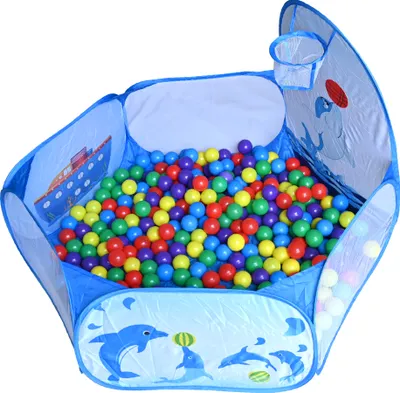 Produktbild von Kinder Bällebad, Pop Up Baby Kugelbad Outdoor mit Mini Basketballkorb Bällepool Bällebecken Spielbälle Kugelbad Bällchenbad Spielbecken für drinnen und draußen 120cm inch - Blau