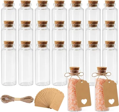 Immagine prodotto di Flaconi di vetro da 40 ml con tappo in sughero – Contenitori per confetti – Matrimonio – Battesimo – Mini-bottiglie – Artigianato – Con etichette in carta kraft e corda di iuta