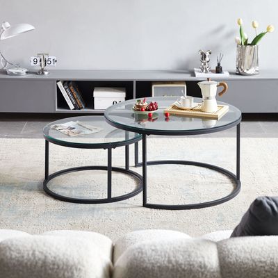 H.J WeDoo Couchtisch 2er Set Beistelltisch Satztisch Wohnzimmertisch Sofatisch rund Ø80 x 45 cm Schwarz