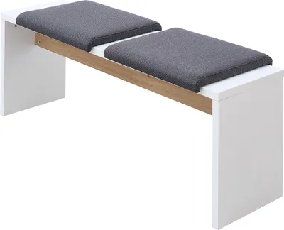 Produktbild von Esszimmer-Sitzbank mit 130 cm Breite in weiß matt und Eiche, inkl. 2 Sitzkissen - MANRESA-36