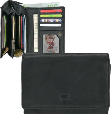 Produktbild von Bear Design Portemonnaie Damen Geldbörse Leder 9 Kartenfächer Geldbeutel schwarz CL15572-black