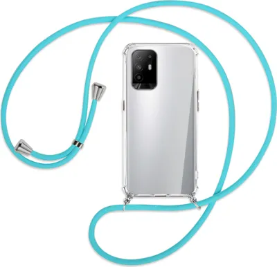 Produktbild von Handykette Backcover-Schutzhülle mit Band (Metall silberfarben) für Oppo A94 5G / F19 Pro+ 5G - türkis