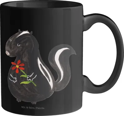 Produktbild von Mr. & Mrs. Panda Becher Stinktier Blume - Schwarz - Geschenk, Pott, Kaffeebecher, Wildtier, Kaffeetasse, Stinker, Dreams, Raubtier, Tasse, Trinkbecher, Skunk