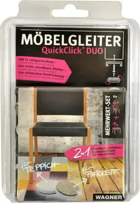 Produktbild von WAGNER QuickClick® Gleiter DINING SET DUO - 1 Tisch, 6 Stühle, je 28 x Basis & wendbarer Einsatz Ø 20 & 25 mm, DE Ware - 15790001