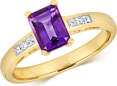Produktbild von Chicer 9 Karat (375) Gold Damen - Diamant Solitärring Prinzessschliff 0.12 Karat mit Amethyst, 53 (16.9); TRS11049RSM