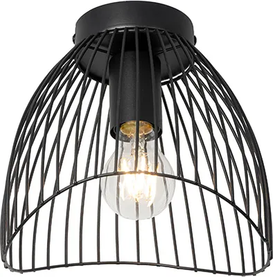 Produktbild von QAZQA - Design Deckenleuchte I Deckenlampe I Lampe I Leuchte Schwarz Draht 20cm - Pua I Wohnzimmer I Schlafzimmer - Stahl Rund - LED geeignet E27