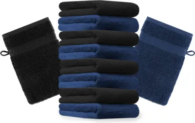 Produktbild von Betz 10 Stück Waschhandschuhe 16x21 cm PREMIUM 100% Baumwolle  Farbe: dunkelblau und schwarz