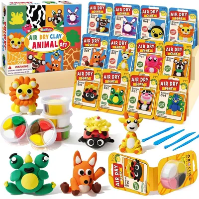 Produktbild von Modelliermasse Lufttrocknend Kinderknete Bastelset Tier DIY Ton 12PCS mit Werkzeug & Anleitung ab 3 Jahre