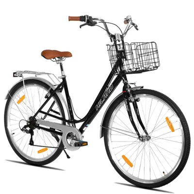 Produktbild von Hiland 28 Zoll City Fahrrad für Erwachsene Männer und Frauen, 7-Gang-Schaltung, Doppelte V-Bremsen, mit Fahrradkorb, Schutzblechen, Gepäckträger