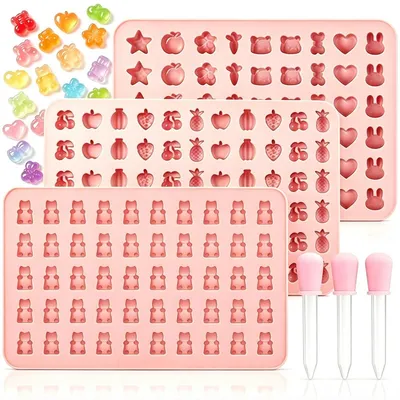 3 Mini-Silikonformen mit Pipetten für Schokolade, Gelee, Kekse