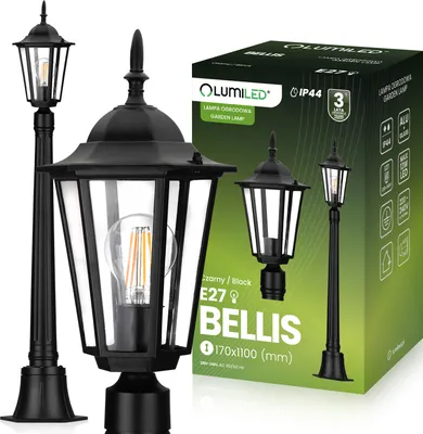 Produktbild von LUMILED lucerna vintage vonkajšie cestné svetlo 230V 1m výškovo nastaviteľná stojacia lampa čierne hliníkové sklo IP44 zásuvka E27 vonkajšia záhrada