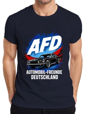 Obrázek produktu pro Tričko s potiskem "AFD Automobil Freunde Deutschland Sportwagen", sarkastický motiv, pánské, tmavě modré, velikost 3XL
