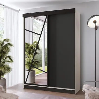 Produktbild von FurMeb24 Schiebetürenschrank LOE 167x205x59 cm Kleiderschrank mit Spiegel, 2-türiger Schiebeschrank (Kaschmir/Schwarz)