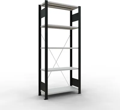 Produktbild von Schulte Büro-Fachbodenregal MULTIplus85 Stecksystem ohne Anschlagleiste | Grundregal | Fachlast 85kg | HxBxT 180x75x30cm | 5 Ebenen | Einseitig nutzbar | Schwarz/Lichtgrau