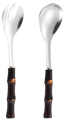 Salatbesteck-Set, Edelstahl, 2-teilig, silber, Bambusgriff