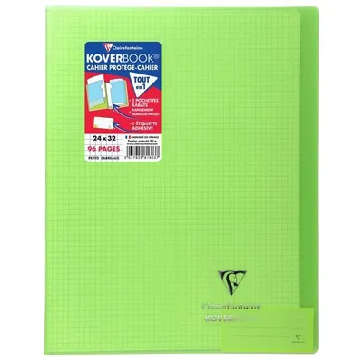 Produktbild von Clairefontaine 981603C - Schulheft / Heft Koverbook DIN A4+ 24x32 cm 48 Blatt 90g, kariert mit Rand, Einband aus transparentem Polypropylen, robust, geheftet, Grün, 1 Stück