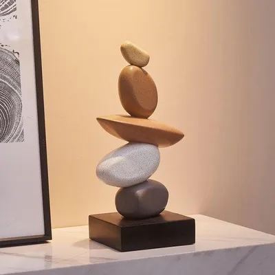 Produktbild von Ibenzoa® Sandstein-Skulptur aus Harz – 13,8 x 10,5 x 26,5 cm, grau-weiß-braun, dekorative Tisch- & Regaldeko für Wohnzimmer und Büro