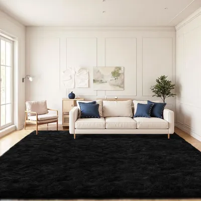 Immagine prodotto di Tappeto a pelo lungo, lavabile, antiscivolo, 240x300 cm, nero