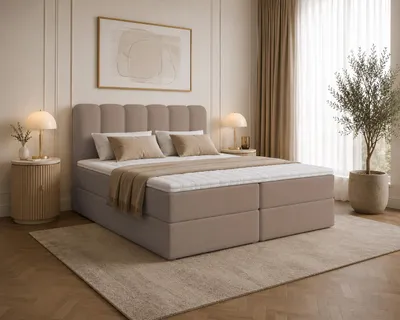 Produktbild von Boxspringbett SANDO Topper T25 Bett  mit Bettkästen Polsterbett, Bettgestell, Doppelbett, Stauraum, Schlafzimmer (160x200, Hellbraun - Fredo 05)